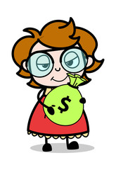 Showing Money Bag - Teenager Cartoon Intelligent Girl Vector Illustration