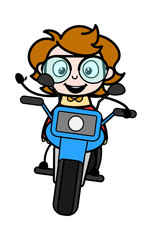 Riding a Bike - Teenager Cartoon Intelligent Girl Vector Illustration