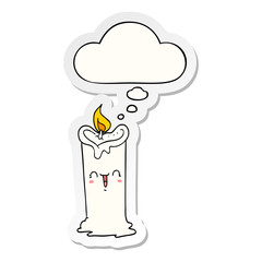 cartoon happy candle and thought bubble as a printed sticker