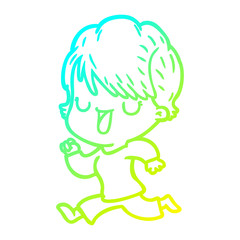 cold gradient line drawing cartoon woman talking