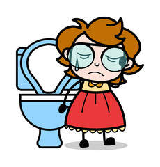 Constipation Problem - Teenager Cartoon Intelligent Girl Vector Illustration