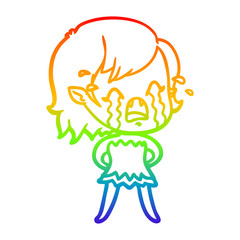 rainbow gradient line drawing cartoon crying vampire girl