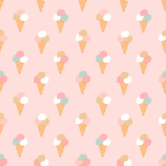 Vector seamless pattern with ice cream in the cone