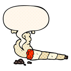 cartoon cigarette and speech bubble in comic book style