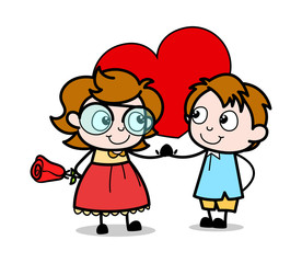 Cute Valentine Couple - Teenager Cartoon Intelligent Girl Vector Illustration