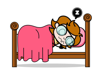 Sleeping and Snoring - Teenager Cartoon Intelligent Girl Vector Illustration