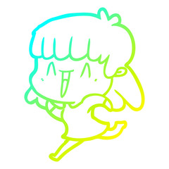cold gradient line drawing cartoon woman