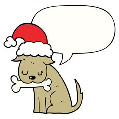 cute christmas dog and speech bubble