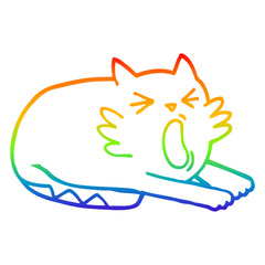 rainbow gradient line drawing cartoon yawning cat