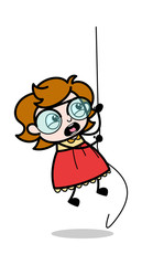 Hanging on a Rope - Teenager Cartoon Intelligent Girl Vector Illustration