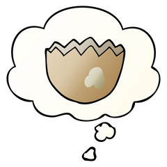 cartoon cracked eggshell and thought bubble in smooth gradient style