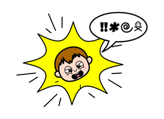 Shouting Face - Teenager Cartoon Fat Boy Vector Illustration