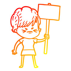 warm gradient line drawing cartoon frustrated woman