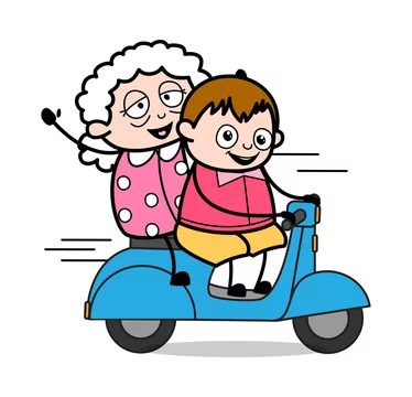Riding Scooter with Grandma - Teenager Cartoon Fat Boy Vector Illustration  vector de Stock | Adobe Stock