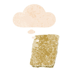 cartoon biscuit and thought bubble in retro textured style