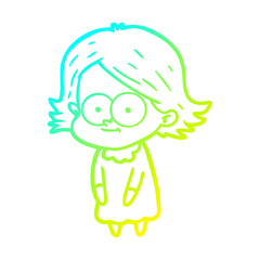 cold gradient line drawing happy cartoon girl