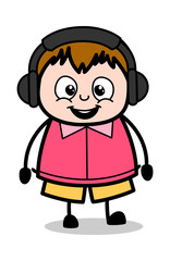 Listening Music with Headphone - Teenager Cartoon Fat Boy Vector Illustration