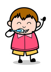 Brushing Teeth - Teenager Cartoon Fat Boy Vector Illustration