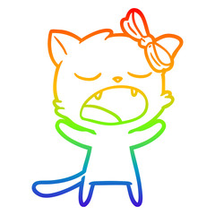 rainbow gradient line drawing cartoon yawning cat