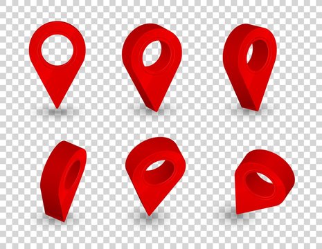 Map pointer 3d pin. Location symbols vector set isolated on white background.