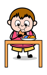 Eating Snacks - Teenager Cartoon Fat Boy Vector Illustration