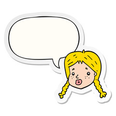 cartoon girls face and speech bubble sticker