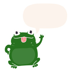 cartoon frog and speech bubble in retro style