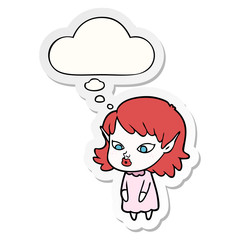 cartoon elf girl with pointy ears and thought bubble as a printed sticker