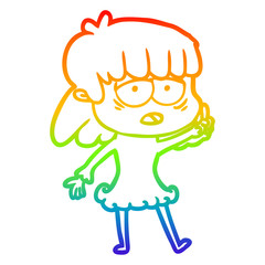 rainbow gradient line drawing cartoon tired woman