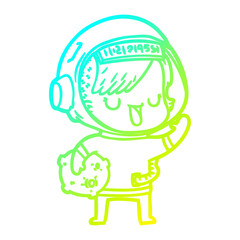 cold gradient line drawing cartoon astronaut woman