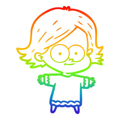 rainbow gradient line drawing happy cartoon girl