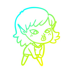 Obraz premium cold gradient line drawing pretty cartoon elf girl