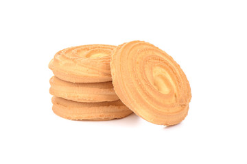 Round butter biscuits isolated on a white background.