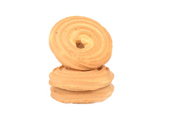 Round butter biscuits isolated on a white background.