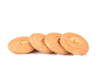 Round butter biscuits isolated on a white background.