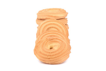 Round butter biscuits isolated on a white background.