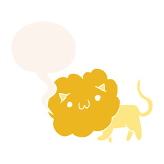cute cartoon lion and speech bubble in retro style