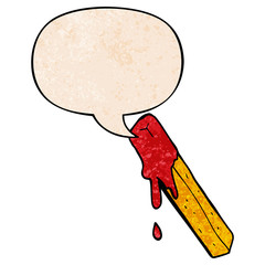 cartoon dipped fry and speech bubble in retro texture style