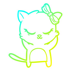cold gradient line drawing cute cartoon cat with bow