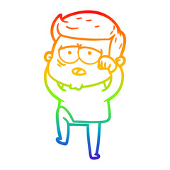 rainbow gradient line drawing cartoon tired man