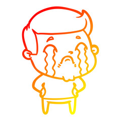 warm gradient line drawing cartoon man crying