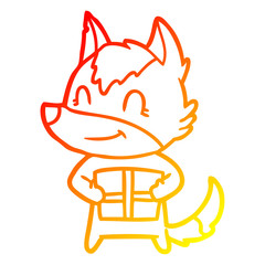 warm gradient line drawing friendly cartoon wolf