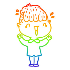 rainbow gradient line drawing cartoon happy boy surprised