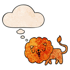 cute cartoon lion and thought bubble in grunge texture pattern style