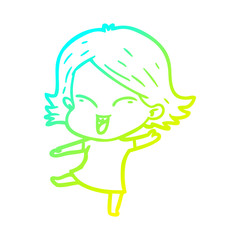 cold gradient line drawing happy cartoon girl