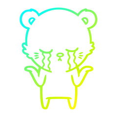 cold gradient line drawing crying cartoon polar bear shrugging shoulders