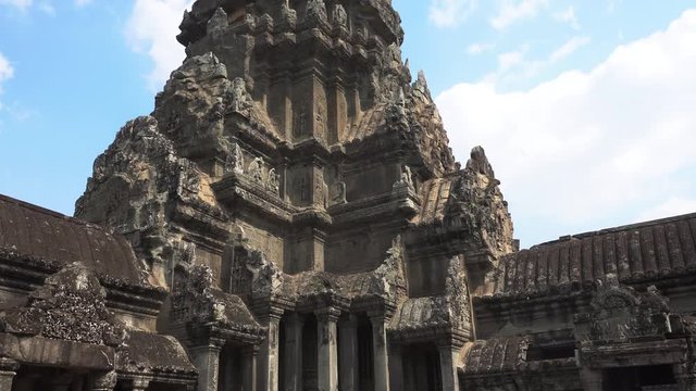 Central Tower facade of historic Angkor Wat temple next to Siem Reap, Cambodia