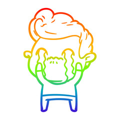 rainbow gradient line drawing cartoon man crying