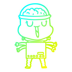 cold gradient line drawing happy cartoon robot