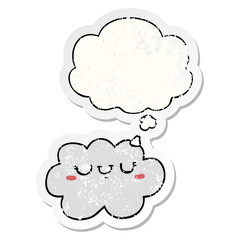 cute cartoon cloud and thought bubble as a distressed worn sticker